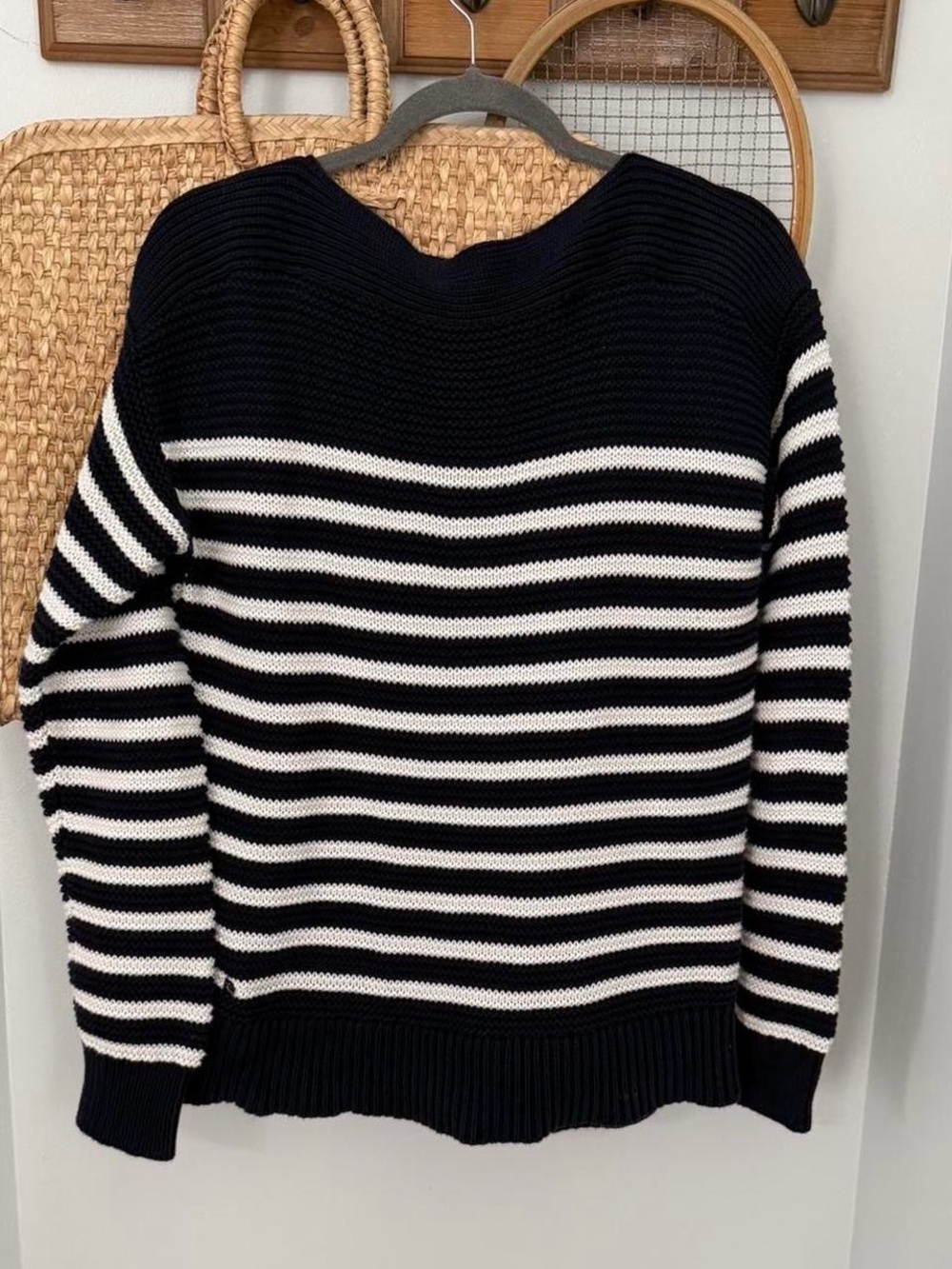 Lauren Ralph Lauren 100% cotton navy blue and white striped knit sweater Size M